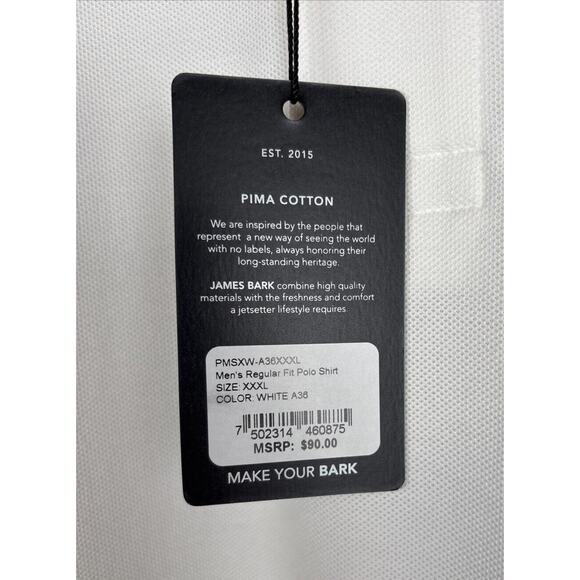 James Bark Men's Regular Fit Polo Shirt XXXL White Pima Cotton Embroidered NWT - Picture 6 of 11